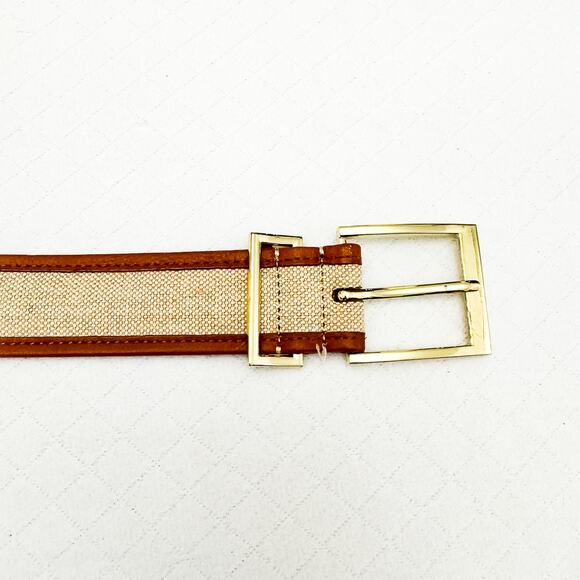 Talbots Rattan Canvas Leather Brown Trimmed Belt Size Small - Picture 1 of 5